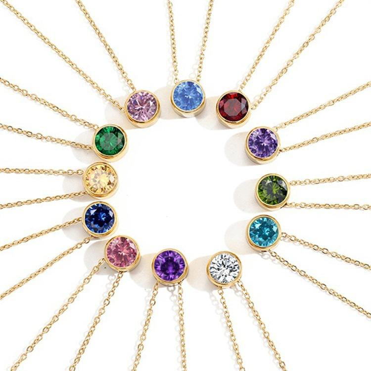 Women Birthstone Necklace All Colors Set 18K Gold Plated Stainless Steel