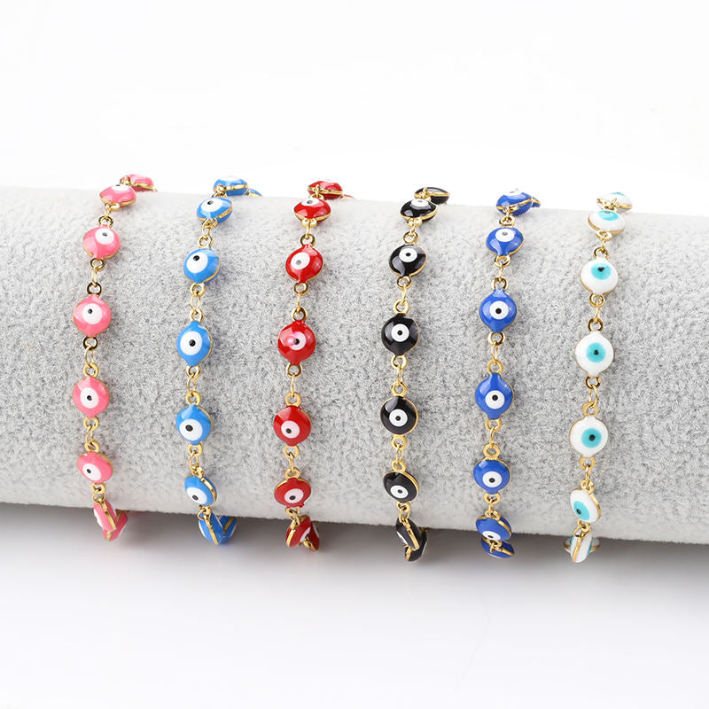 Colorful Demon Eye Anklet Stacked Layered Multiple Colors Gold