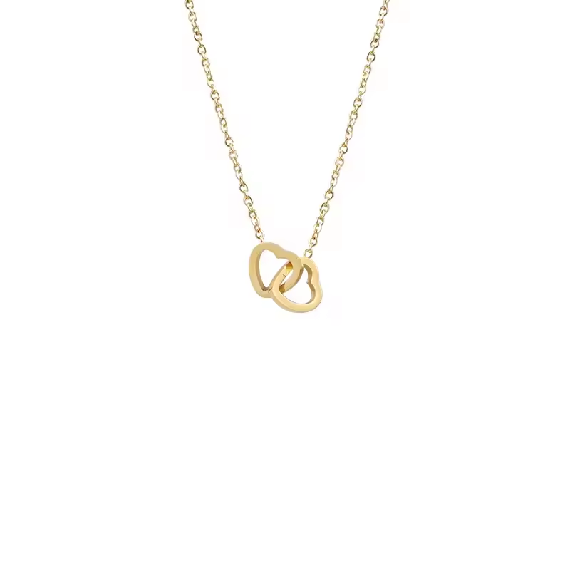 Double Heart Necklace Gold PVD Plated Stainless Steel Pendant
