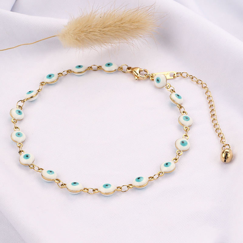 Colorful Demon Eye Anklet Beads Gold Stainless Steel Waterproof