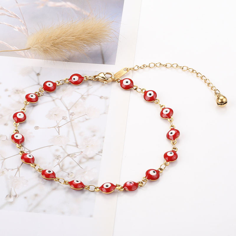 Colorful Demon Eye Anklet Red Beads 18K Gold Plated Jewelry