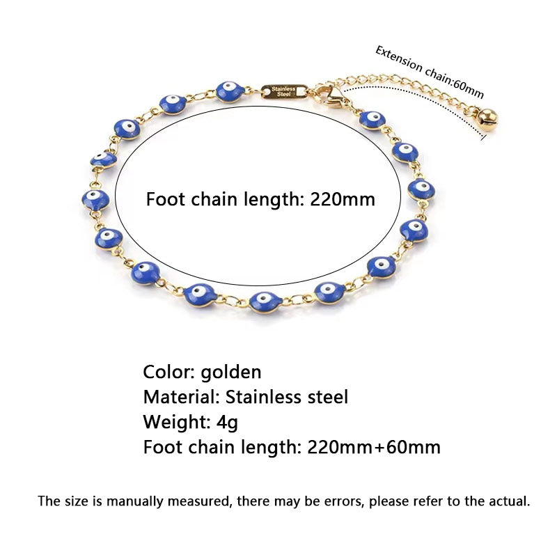 Colorful Demon Eye Anklet Size 22cm Plus 6cm Adjustable Stainless Steel
