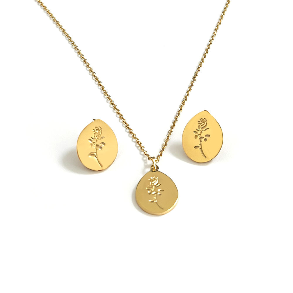 Romantic Stainless Steel Gold PVD Plated Necklace Earrings Jewelry Set