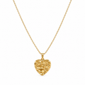 Gold heart necklace with a textured molten pendant on a delicate tarnish-free stainless steel cable chain.