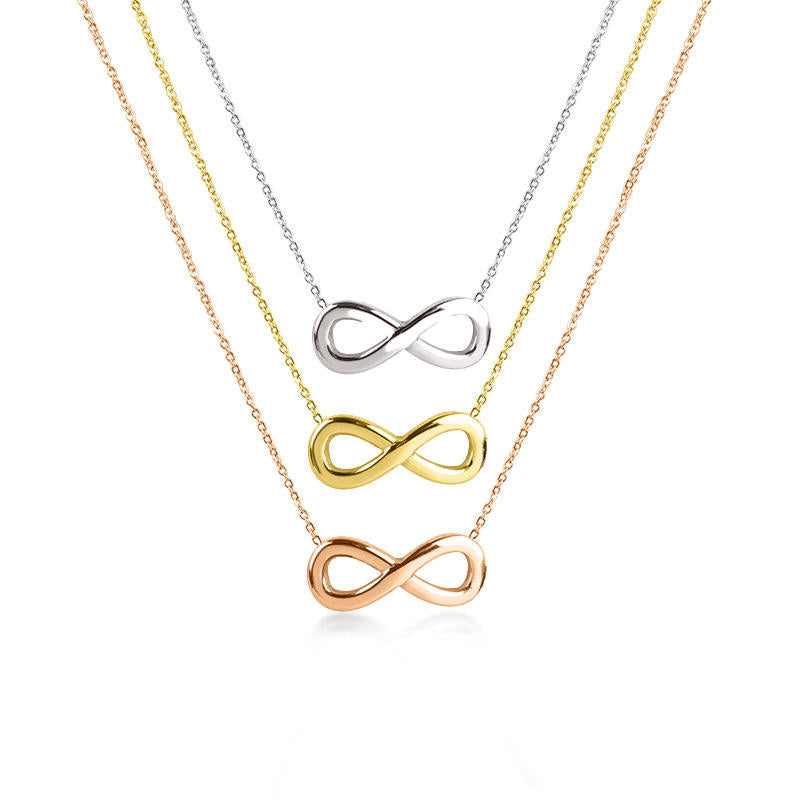 Stainless Steel Infinite Letter Necklace Close Up Detail Gold Infinity