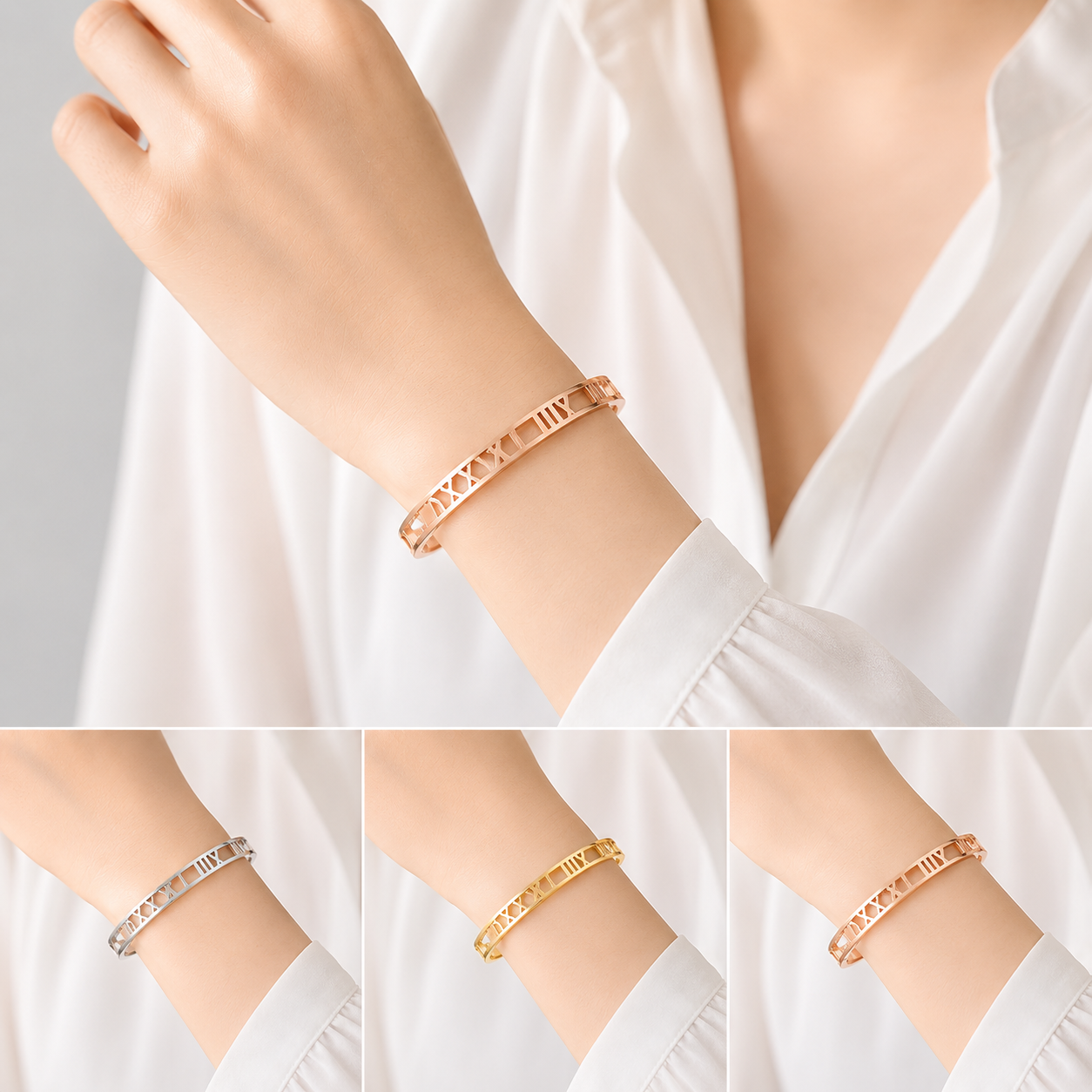 Women Wearing Roman Numeral Bracelet Gold Minimalist Jewelry