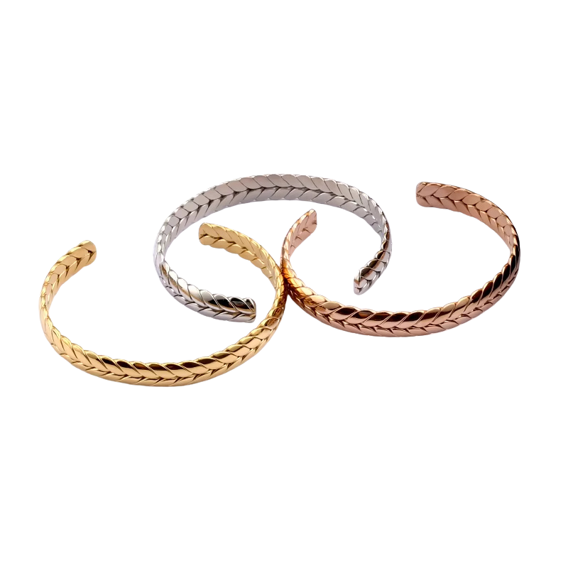 Open Cuff Wheat Bracelet Gold Silver Stainless Steel Waterproof Jewelry