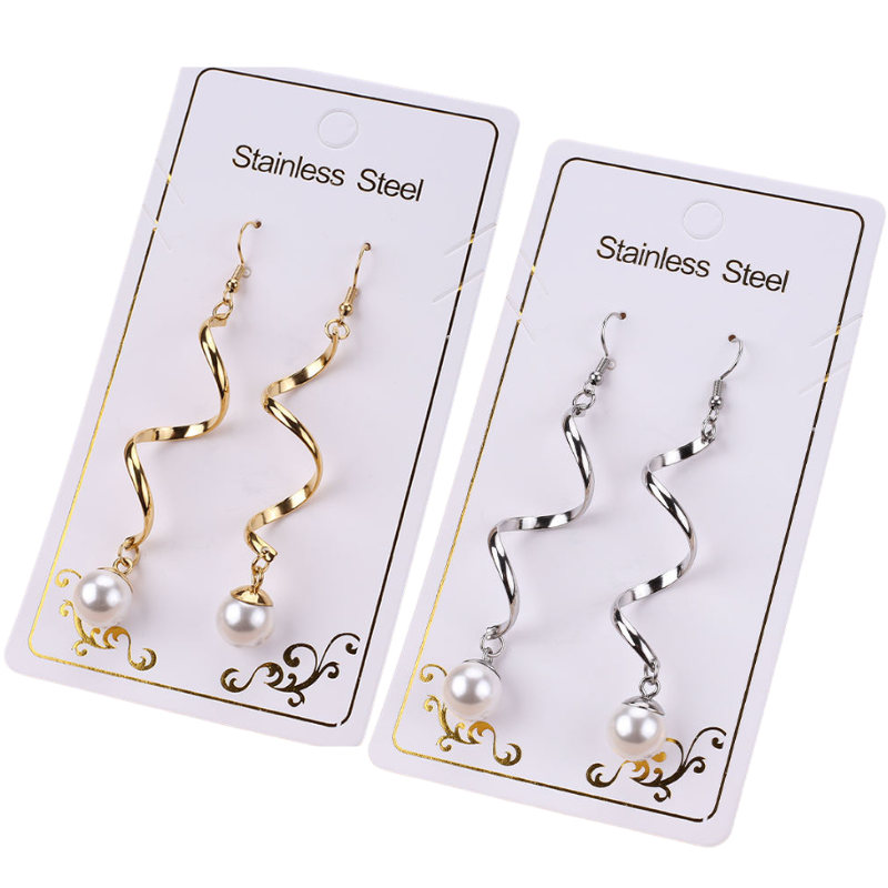 Women Long Tassel Pearl Earrings Flat Lay Stainless Steel Gift