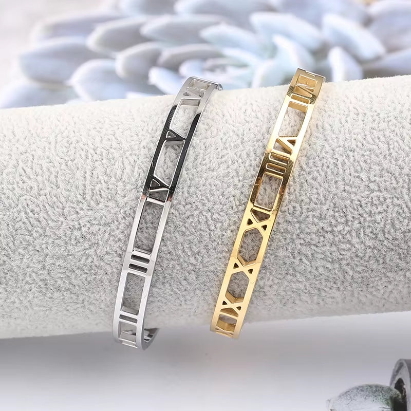 Unisex Roman Number Bangle Gold Color Silver Color Jewelry