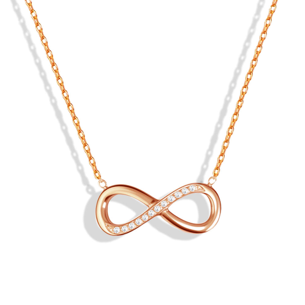 Rose gold stainless steel infinity necklace — tarnish-free and long-lasting finish