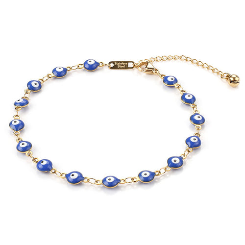 Colorful Demon Eye Anklet Blue Beads 18K Gold Plated Stainless Steel