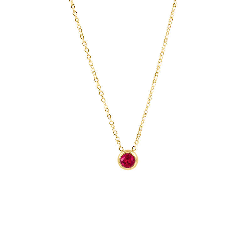 Women Birthstone Necklace Rose Red Topaz 18K Gold Plated Stainless Steel
