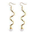 Women Long Tassel Pearl Earrings Gold Stainless Steel Simulated Pearl