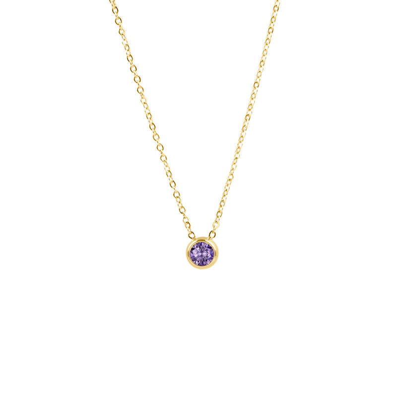 Women Birthstone Necklace Purple Amethyst 18K Gold Plated