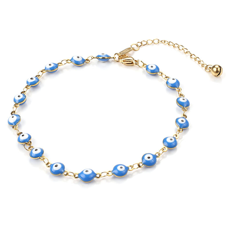 Colorful Demon Eye Anklet Little Blue Beads Gold Stainless Steel