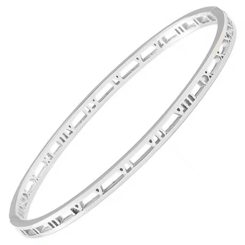 Hollow Out Roman Numeral Bangle Silver Stainless Steel