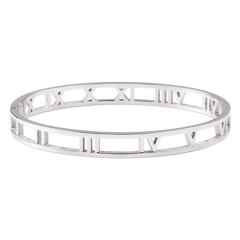 Roman Numeral Bracelet Silver Stainless Steel Minimalist