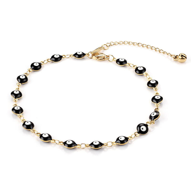 Colorful Demon Eye Anklet Black Beads 18K Gold Plated Waterproof