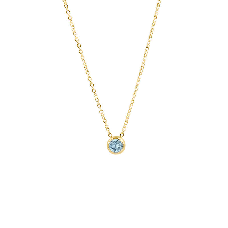 Women Birthstone Necklace Light Blue Aquamarine 18K Gold Plated