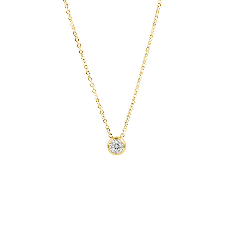 Women Birthstone Necklace Clear Crystal 18K Gold Plated Stainless Steel
