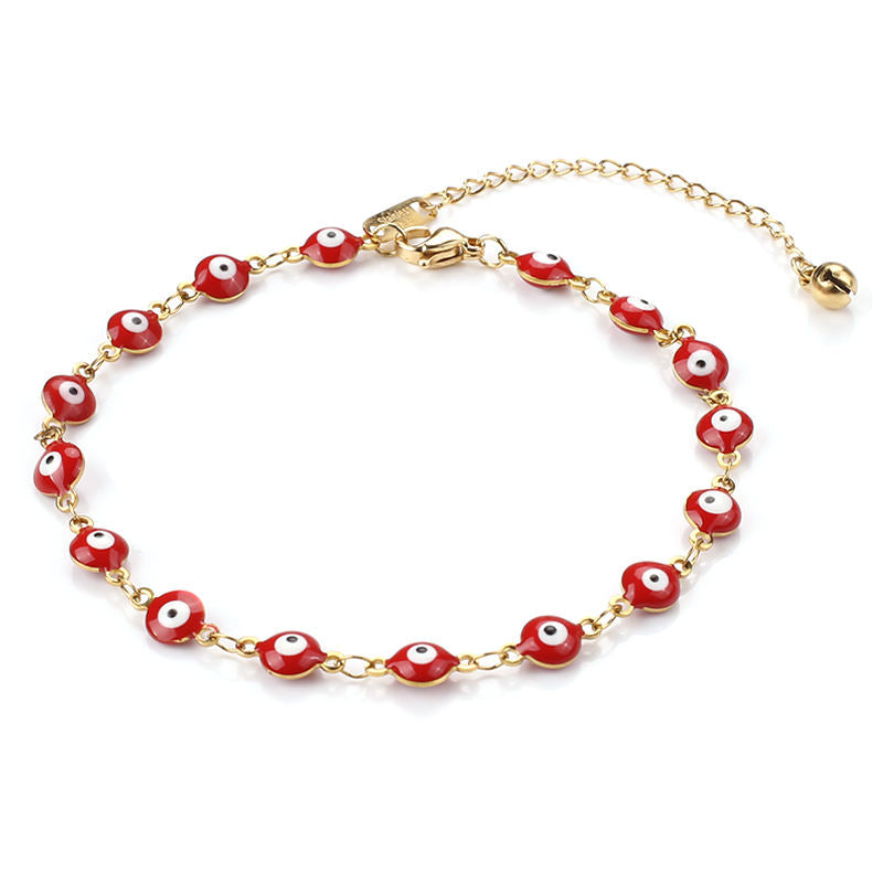 Colorful Demon Eye Anklet Red Beads Gold Stainless Steel Jewelry