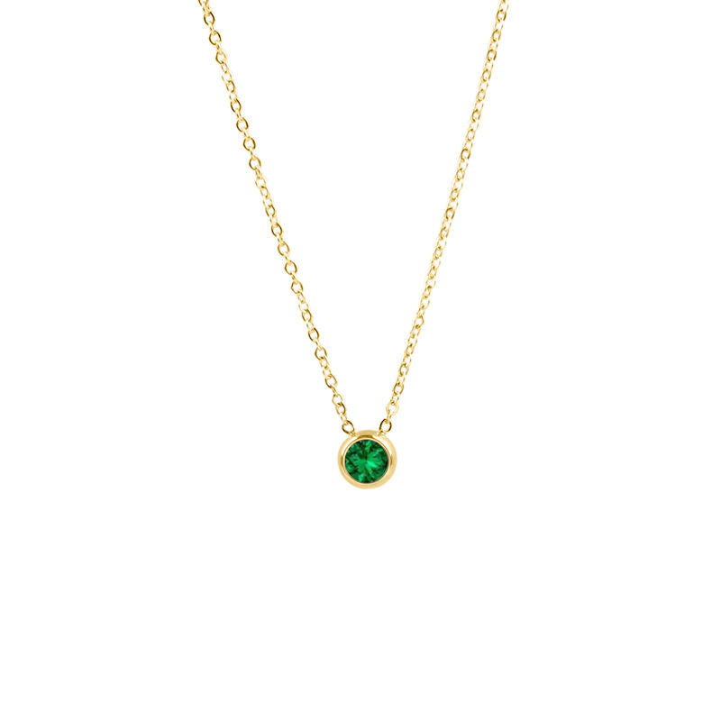 Women Birthstone Necklace Dark Green Emerald 18K Gold Plated