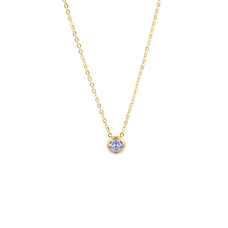 Women Birthstone Necklace Light Purple Amethyst 18K Gold Plated