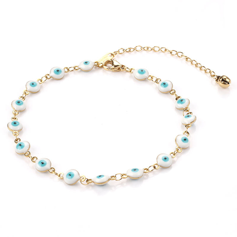 Colorful Demon Eye Anklet White Beads 18K Gold Plated Stainless Steel