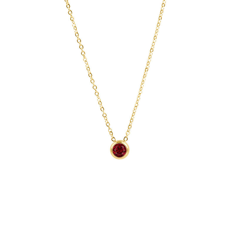 Women Birthstone Necklace Red Garnet 18K Gold Plated Stainless Steel
