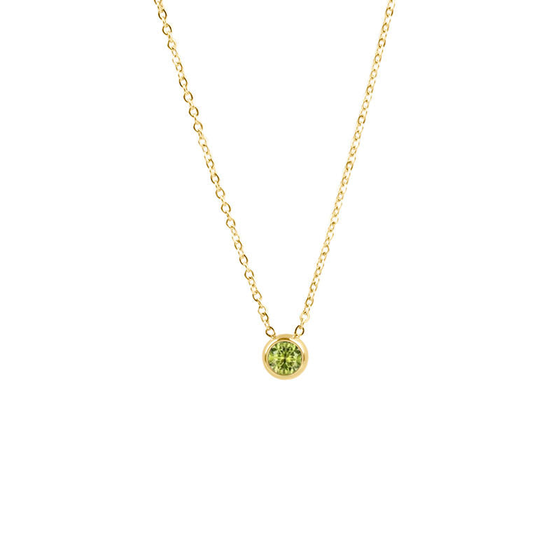Women Birthstone Necklace Light Green Peridot 18K Gold Plated
