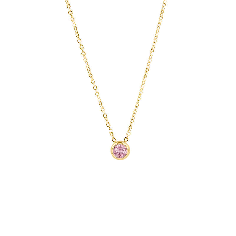 Women Birthstone Necklace Pink Rose Quartz 18K Gold Plated