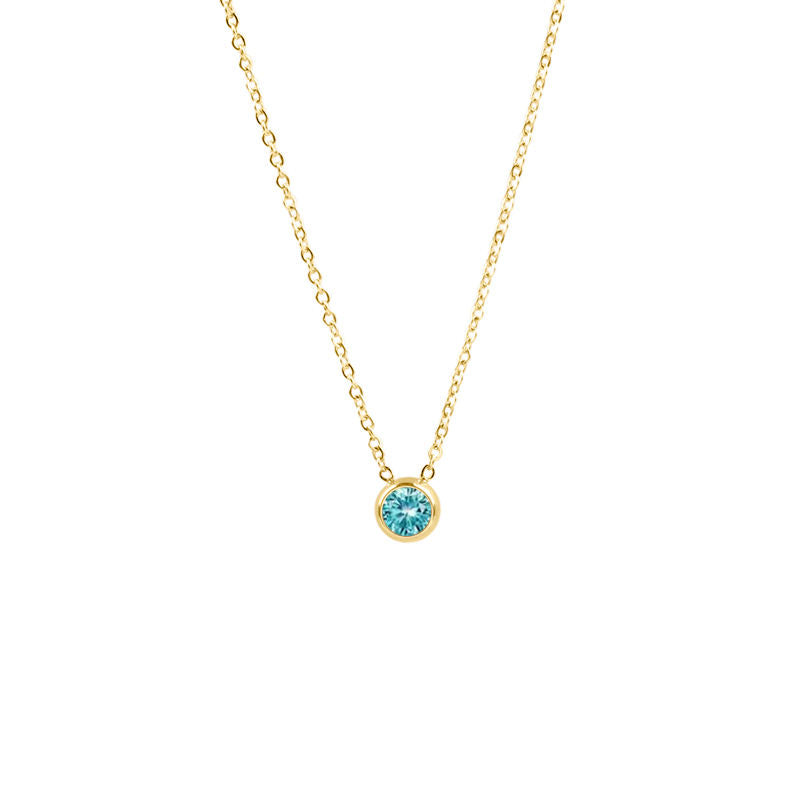Women Birthstone Necklace Blue Sapphire 18K Gold Plated Stainless Steel