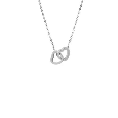 Double Heart Necklace Silver Stainless Steel Minimalist Pendant