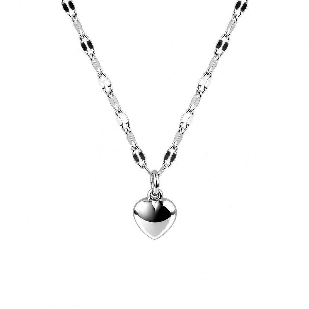 Bubble Heart Necklace Silver Stainless Steel Minimalist Pendant