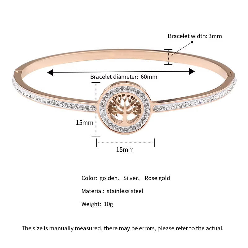 Zircon Tree of Life Bangle Inner Diameter 60mm Stainless Steel