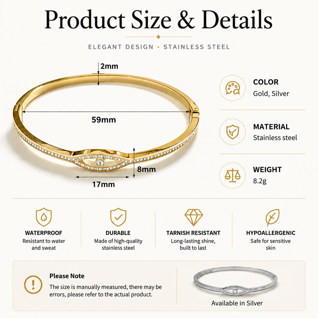 No Rust Stainless Steel Setting Zircon Eyes Bangle