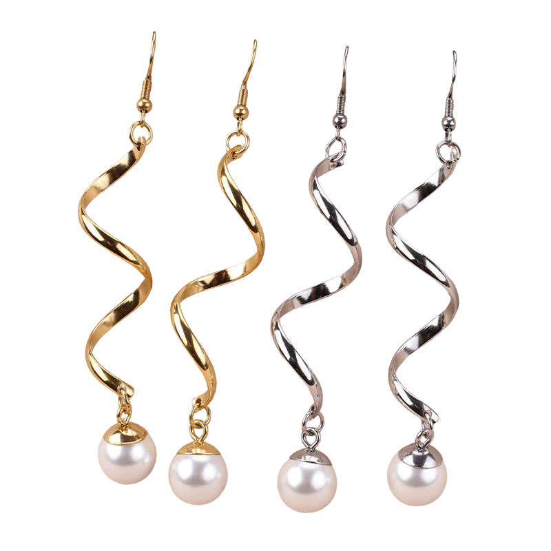 Women Long Tassel Pearl Earrings Gold Silver Set Stainless Steel