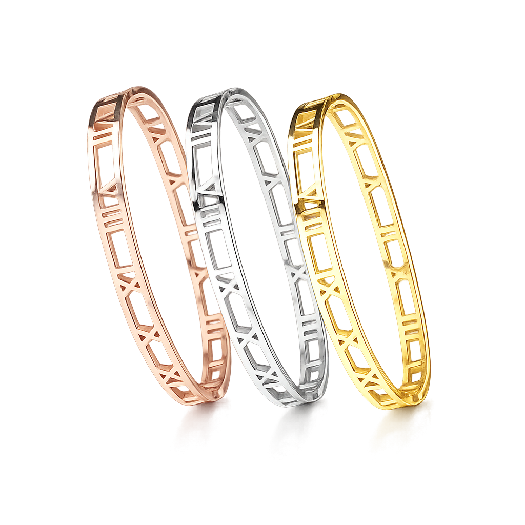 Roman Numeral Bracelet Gold Rose Gold Silver Set Stainless Steel
