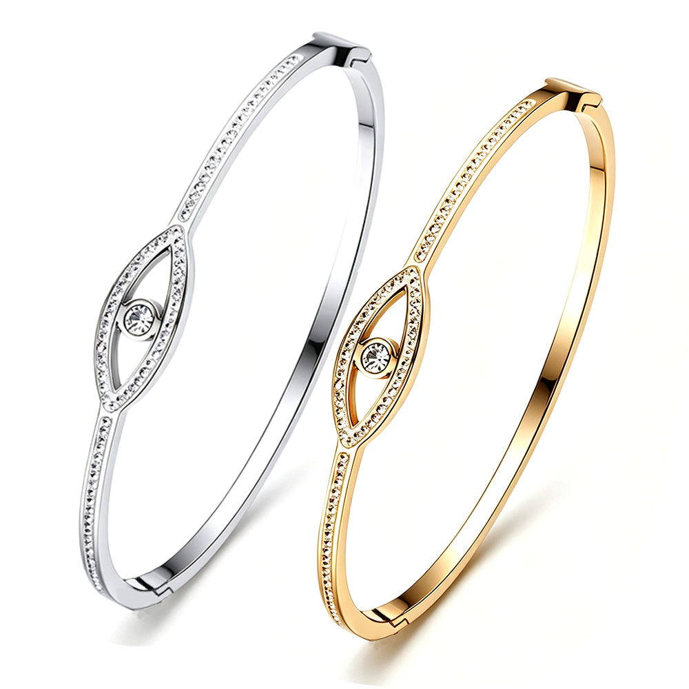 No Rust Stainless Steel Setting Zircon Eyes Bangle