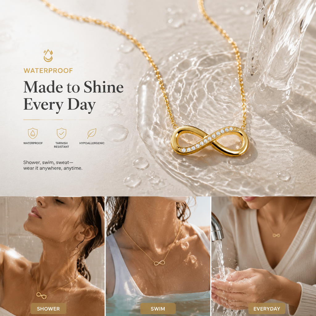 Waterproof Gold PVD Plated Stainless Steel Infinite Necklace