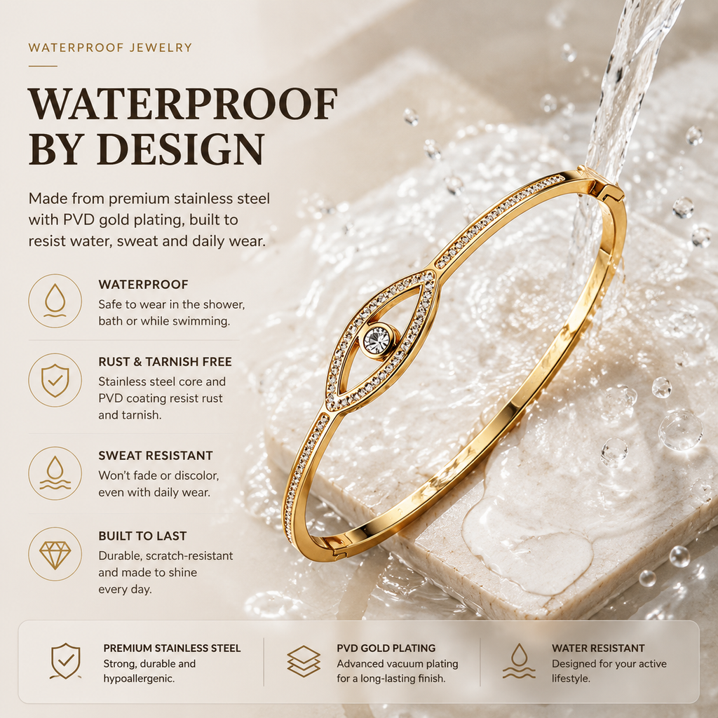 No Rust Stainless Steel Setting Zircon Eyes Bangle