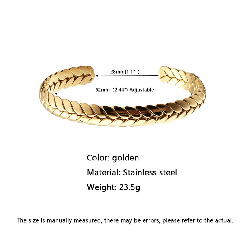 Open Cuff Wheat Bracelet Size Chart Men 62mm Women 57mm Stainless Steel