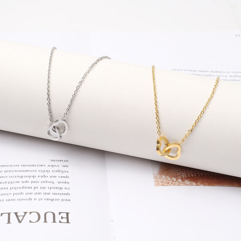 Double Heart Necklace Product Gold Color Silver Color Detail Stainless Steel
