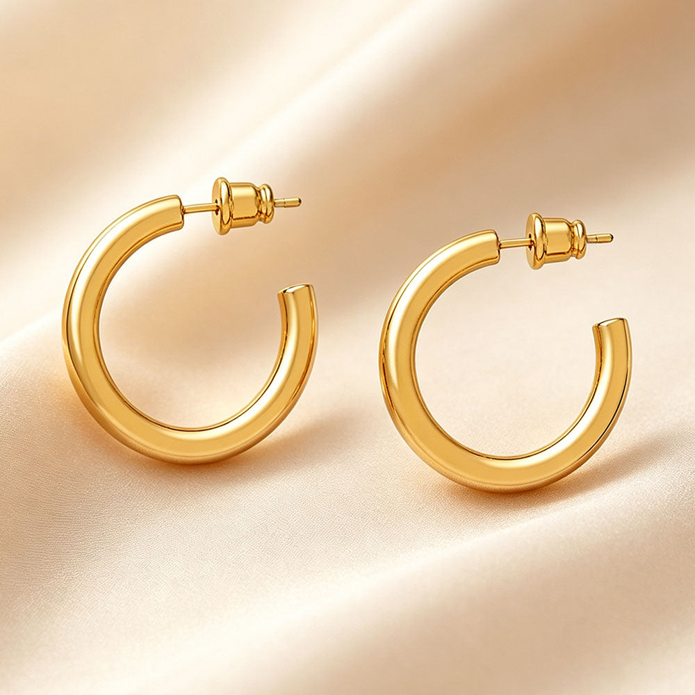 Waterproof 18K gold stainless steel hoop earrings, tarnish-free everyday jewelry by Dorriss