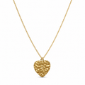 Big gold heart necklace featuring a textured molten heart pendant on a tarnish-free stainless steel chain.