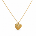 Gold-plated heart necklace featuring a hammered gold pendant on a tarnish-free stainless steel cable chain.