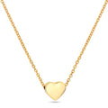 Dainty 18K gold puffed heart pendant necklace on cable chain, stainless steel, white background